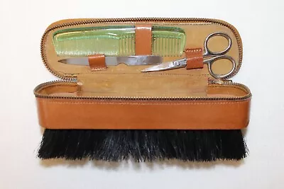Vintage Leather Mens Travel Grooming Kit Clothes Brush Comb Scissors & File • $9.99