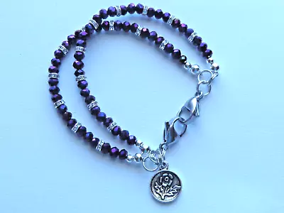 Purple Ab Crystal Beads Rhinestones Medical Alert Id Replacement Bracelet 6.5   • $10.99