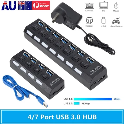 $6.99 • Buy USB 3.0 Hub High Speed USB Splitter 4/7 Ports Multiple Expander For PC Laptop