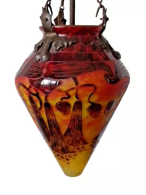 Schneider - Le Verre Francais Art-deco Cameo Glass Lantern  Campanules  1922-25 • £2968.53