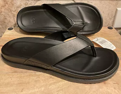 UGG Men's Sz 9 M/EUR 42 Wainscott Flip Flop Black Leather 1117475 MSRP $100 NWT • $69.99