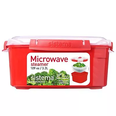 Sistema Microwave Steamer With Removable Steamer Basket Large 3.2 L Red/Clear • £12.99