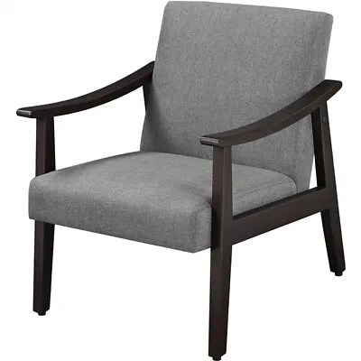 Armchair Stylish Modern Living Room Accent Chair Wood Frame Armchair Dark Gray • £59.99