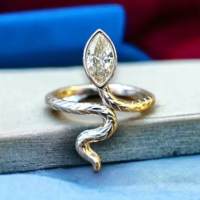 Vintage 14k White Gold Marquise Shape GIA Certified Diamond Snake Ring • $2499
