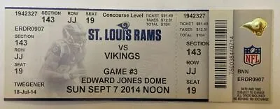 Full Mint Ticket Aaron Donald Debut *9/7/14* Vikings 34 -rams 6 *4 Tackles* • $44.95