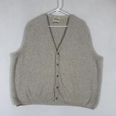 Vintage Eddie Bauer Sweater Vest Mens 2XL Cream Cotton V-Neck Cardigan USA XXL • $25.98