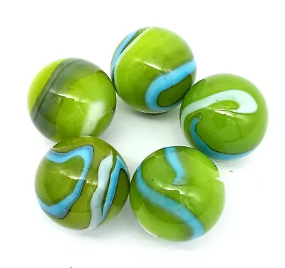 Pk 5 Mermaid 16mm Glass Mega Marble Players Vacor Dark Lime Green W Turquoise • $6.95