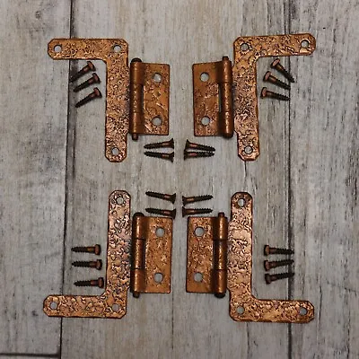 $14.99 • Buy 4PC Vintage Mckinney Forged Iron Half Surface L-Hinges Cabinet Hardware -Copper