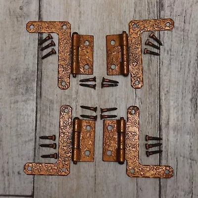 4PC Vintage Mckinney Forged Iron Half Surface L-Hinges Cabinet Hardware -Copper • $13.99