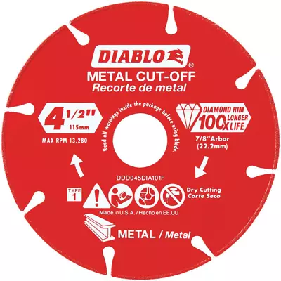 DIABLO Angle Grinder Wheel Blade Diamond Rim Metal Cutting Replacement 4.5 Inch • $26.79