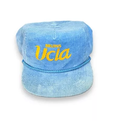 Vintage 80s UCLA Bruins Corduroy Snapback Hat Cap Baby Blue Script Rope Sports • $44.99