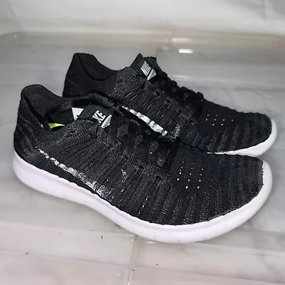 Womens NIKE Free RN Flyknit Black White Sneakers US 6 #29255 • $50