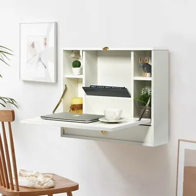 £80.34 • Buy Wall Mounted Folding Laptop Desk Hideaway Organizer Storage Space Saver White