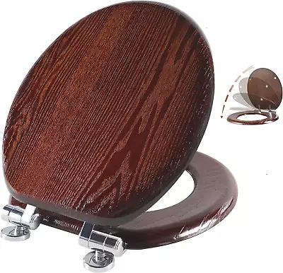 Toilet Seat Round Wood With Slow CloseEasy Round-16.5  Dark Walnut • £66.52