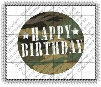 Military Camo Happy Birthday ~ Edible 2D Fondant Cake Cupcake Topper ~ D441 * • $3.98