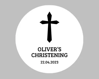 £3.49 • Buy Personalised Round Christening / Baptism Stickers Labels Black Cross 37mm