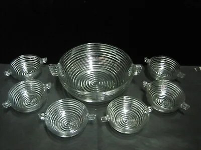 Vintage Anchor Hocking Manhattan Depression Ribbed Glass 7pc. Berry Bowl Set • $32