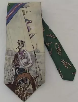 POLO RALPH LAUREN VTG 90s Sailor Graphic Hand Made Silk Tie 57  L X 3.75  W • $23.99