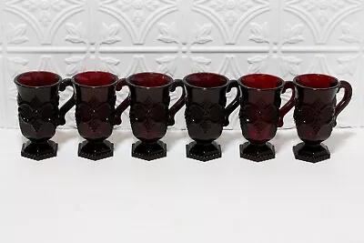 Avon Pedestal Mugs Cups Ruby Red Cape Cod Collection Set Of Six 5  Tall Vintage • $26