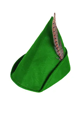 Green Mens Robin Hood Peter Pan Hat With Wing Feather Fancy Dress Costume Prop • £300