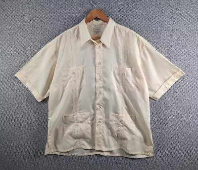 TROPICAL Vintage Men's Apricot Guayabera Mexican Cuban Holiday Button Shirt  XXL • £47.50