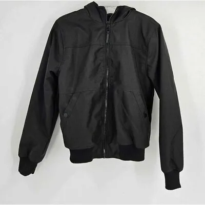 CJ Black Mens Hooded Biker Bomber Jacket Black Insulated Full Zip Snap Pockets S • $22.85