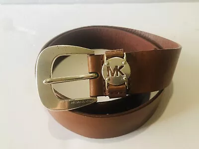 MICHAEL KORS BELT BROWN LEATHER WITH STAMPED MK LOGO On Buckle Size  XL • $12.99