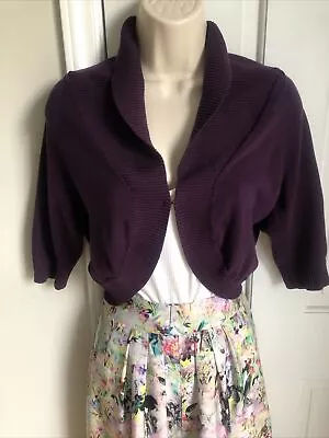 Inc International Shrug Size L Purple Knit Bolero 1/2 Sleeves Collar Great Cond. • $14