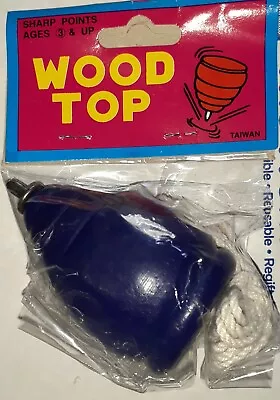 Vintage Blue Wooden Spinning Top W/ Metal Tip Toy Approx. 3  Tall • $9