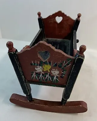 Floral Painted Wood Cradle For 6” Baby Doll Furniture  8” Lx 5.5” W X 5 .5” H • $20.25