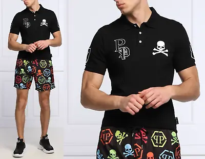 Philipp Plein Polo Shirt Ss Multi Skull Logo Shirt T-shirt L • £246