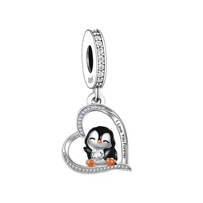 Penguin Charm 925 Sterling Silver Love You Forever Baby Penguin Heart Charm • £14.34