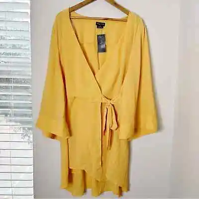 City Chic Top Womens Large/20 Yellow Hi-Lo Hem Drape Front V-Neck • $64.88