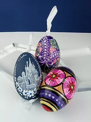 Made In Poland Pisanki Folk Art Egg 3  Ornaments Lot Of 3 Vtg • $29