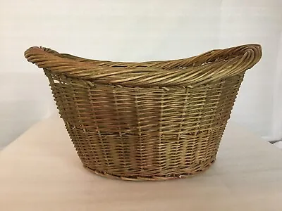 Vintage Brown Wicker- Laundry Basket-w/handles- 23 1/2  Length 19  Wide • $35