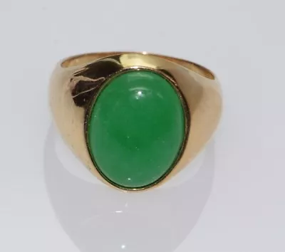 14K Yellow Gold Oval High Dome Jade Cabochon Ring Size 9.75   • $1250