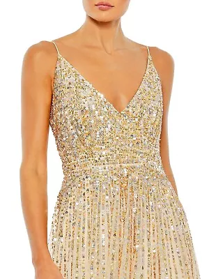 Mac Duggal NWT Sequined Sleeveless Wrap Over A-Line Gown In Nude Size 10 • $250