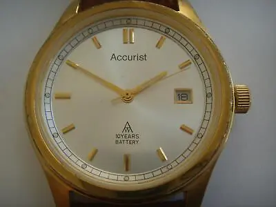 Gold Tone Accurist Date Watch 10 Year Battery New Leather Strap • £32.99