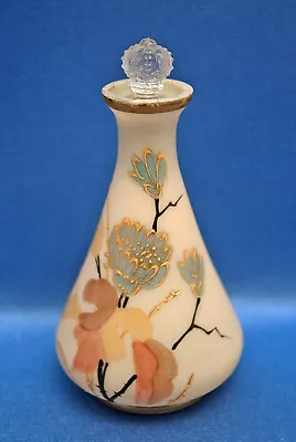 Rare Vintage Opaline Glass ASIAN STYLE ENAMEL FLORAL French Perfume+Stopper • $38