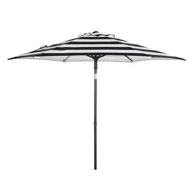 7.5 Ft Push-Up Round Market Umbrella6 Ribs Black & White Cabana Stripe • $37.78