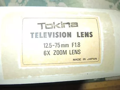 Tokina TV Lens 12.5-75mm F1.8 Macro C Mount • $30