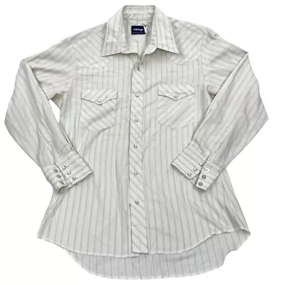 Wrangler VTG Ivory Striped Long Sleeve Snap Button Western Shirt Mens Medium M • $14.30