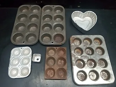 Lot 6 Vintage Aluminum Steel HEART CAKE JELLO Mold TART Cupcake Baking Pans • $49.63