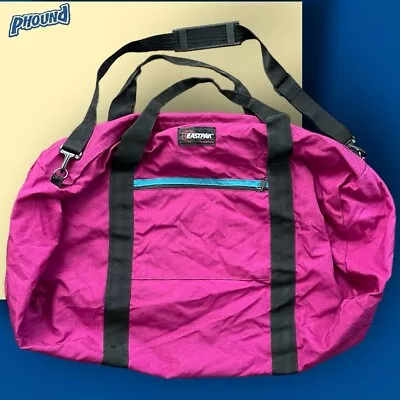 Vintage 90s EASTPAK Extra Large Canvas Fuscia Duffle Bag - Made In USA GUC • $34.99