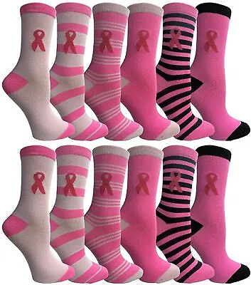 Pink Ribbon Breast Cancer Awareness Ankle/Crew Socks For Women (Assorted C 12) • $19.80