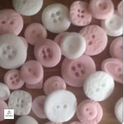 30 Edible Pink White Buttons Fondant Cake Toppers Cupcake Decorations • £6.99