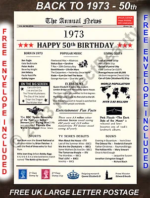 £4.99 • Buy 50th Happy Birthday Gift, Born In 1973 Present, Party Decor News Poster 50 Years