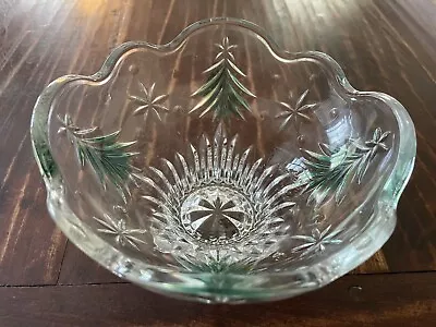 Vintage Mikasa Crystal Green Christmas Trees Small Footed Bowl; 6” X 4” • $9.99