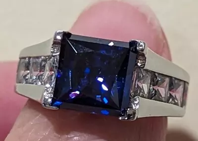 Charles Winston Ring For Bella Luce Blue(5.25 Ct) + White CZ Rhodium Over Sterli • $70