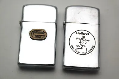 (2) Vtg Slim Lighters 1972 Zippo & Park W/ Logos Heliport & General Tire  • $17